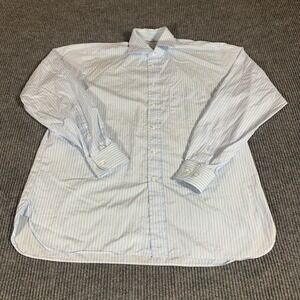 Ben Silver Shirt Mens 16.5 38 XL‎ Blue Striped Cotton Formal Wedding Dress Fine